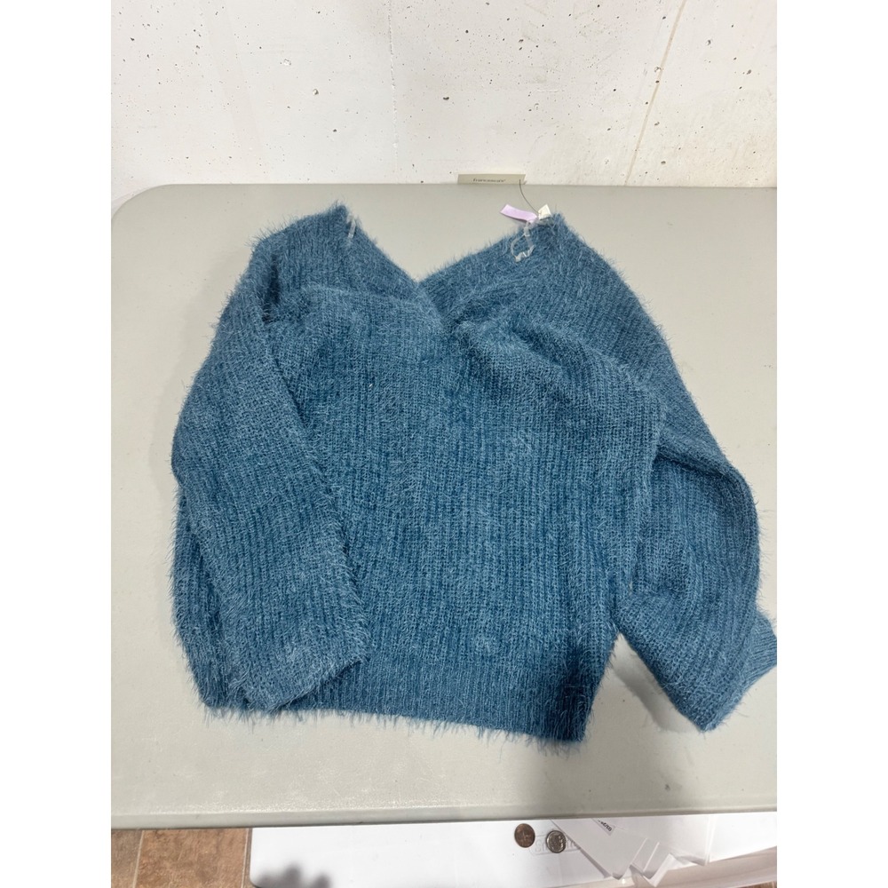 Francescas Allya‎ Eyelash Knit Twist Front Sweater Dark Teal Blue Large NWT